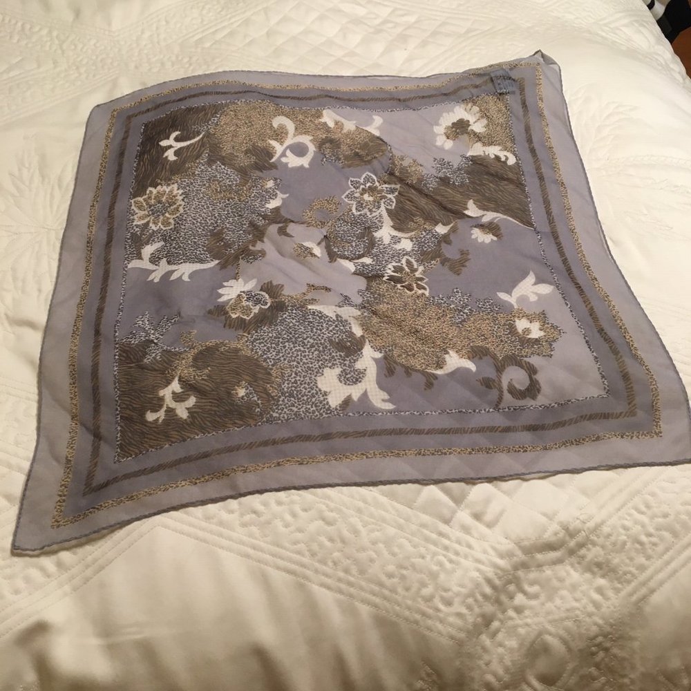 Symphony Scarf Grey Brown Silk 20"x21" Square